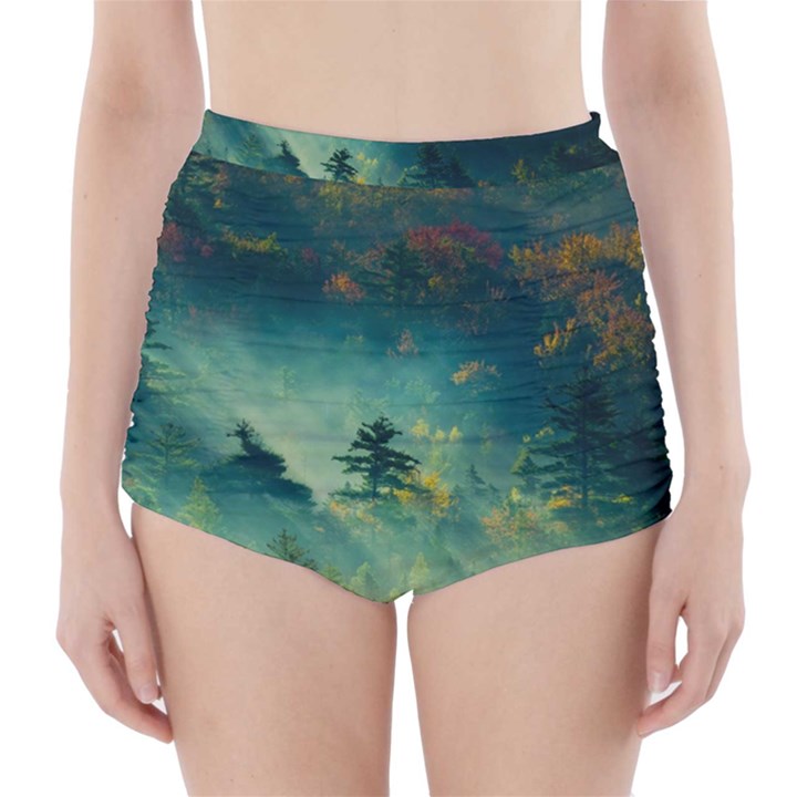 Green Tree Forest Jungle Nature Landscape High-Waisted Bikini Bottoms