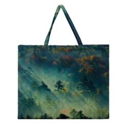 Green Tree Forest Jungle Nature Landscape Zipper Large Tote Bag