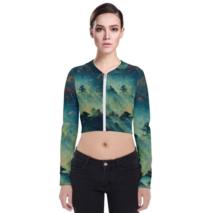 Green Tree Forest Jungle Nature Landscape Long Sleeve Zip Up Bomber Jacket