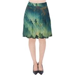 Green Tree Forest Jungle Nature Landscape Velvet High Waist Skirt by Ravend