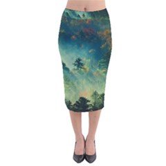 Green Tree Forest Jungle Nature Landscape Velvet Midi Pencil Skirt by Ravend