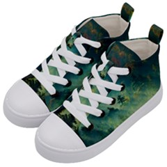 Green Tree Forest Jungle Nature Landscape Kids  Mid-top Canvas Sneakers by Ravend