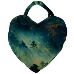 Green Tree Forest Jungle Nature Landscape Giant Heart Shaped Tote by Ravend