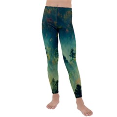 Green Tree Forest Jungle Nature Landscape Kids  Lightweight Velour Leggings by Ravend