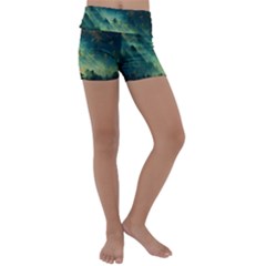 Green Tree Forest Jungle Nature Landscape Kids  Lightweight Velour Yoga Shorts by Ravend