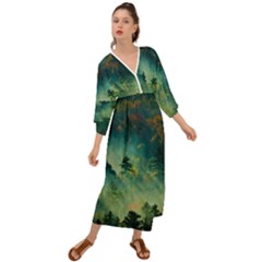 Green Tree Forest Jungle Nature Landscape Grecian Style  Maxi Dress by Ravend