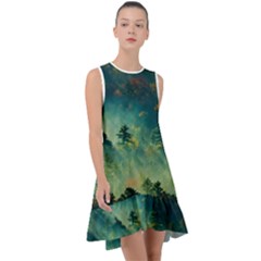 Green Tree Forest Jungle Nature Landscape Frill Swing Dress by Ravend