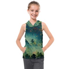 Green Tree Forest Jungle Nature Landscape Kids  Sleeveless Hoodie by Ravend