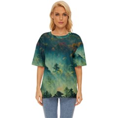 Green Tree Forest Jungle Nature Landscape Oversized Basic Tee by Ravend