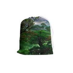 Jungle Forreast Landscape Nature Drawstring Pouch (medium) by Ravend