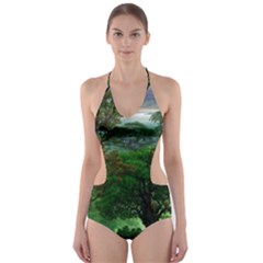 Jungle Forreast Landscape Nature Cut-out One Piece Swimsuit by Ravend