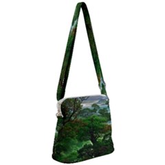 Jungle Forreast Landscape Nature Zipper Messenger Bag by Ravend