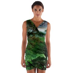 Jungle Forreast Landscape Nature Wrap Front Bodycon Dress by Ravend