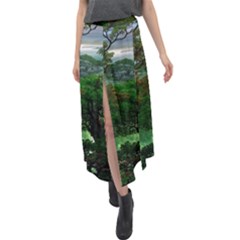 Jungle Forreast Landscape Nature Velour Split Maxi Skirt by Ravend