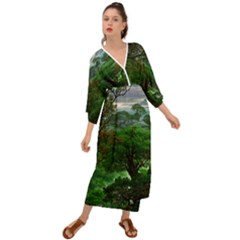 Jungle Forreast Landscape Nature Grecian Style  Maxi Dress by Ravend