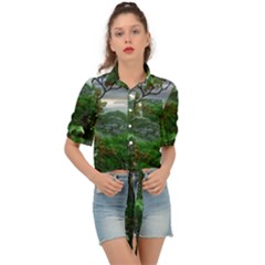 Jungle Forreast Landscape Nature Tie Front Shirt  by Ravend