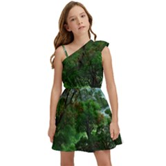 Jungle Forreast Landscape Nature Kids  One Shoulder Party Dress by Ravend