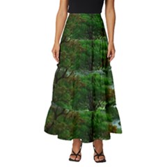 Jungle Forreast Landscape Nature Tiered Ruffle Maxi Skirt by Ravend