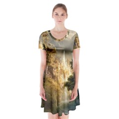 Natural Landscape Nature Vegetation Jungle Short Sleeve V-neck Flare Dress by Ravend