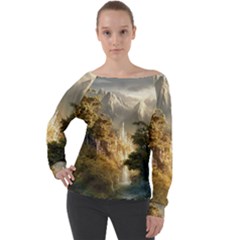 Natural Landscape Nature Vegetation Jungle Off Shoulder Long Sleeve Velour Top by Ravend