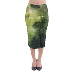 Green Beautiful Jungle Midi Pencil Skirt by Ravend