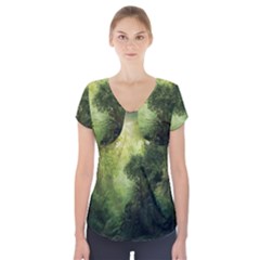 Green Beautiful Jungle Short Sleeve Front Detail Top by Ravend