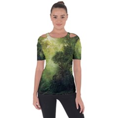 Green Beautiful Jungle Shoulder Cut Out Short Sleeve Top by Ravend