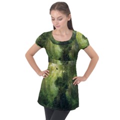 Green Beautiful Jungle Puff Sleeve Tunic Top by Ravend