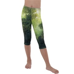 Green Beautiful Jungle Kids  Lightweight Velour Capri Leggings  by Ravend