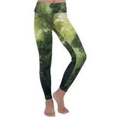 Green Beautiful Jungle Kids  Lightweight Velour Classic Yoga Leggings by Ravend