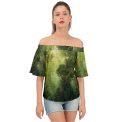 Green Beautiful Jungle Off Shoulder Short Sleeve Top by Ravend