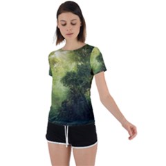 Green Beautiful Jungle Back Circle Cutout Sports Tee