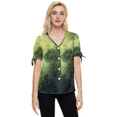 Green Beautiful Jungle Bow Sleeve Button Up Top by Ravend