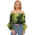 Green Beautiful Jungle Off Shoulder Flutter Bell Sleeve Top View1