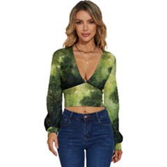 Green Beautiful Jungle Long Sleeve Deep-v Velour Top by Ravend