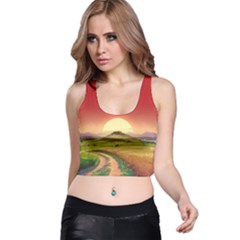 Landscape Sunset Orange Sky Pathway Art Racer Back Crop Top by Ravend