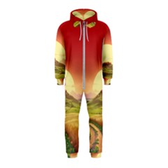 Landscape Sunset Orange Sky Pathway Art Hooded Jumpsuit (kids) by Ravend