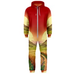 Landscape Sunset Orange Sky Pathway Art Hooded Jumpsuit (men) by Ravend