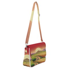 Landscape Sunset Orange Sky Pathway Art Shoulder Bag With Back Zipper by Ravend