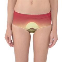 Landscape Sunset Orange Sky Pathway Art Mid-waist Bikini Bottoms by Ravend