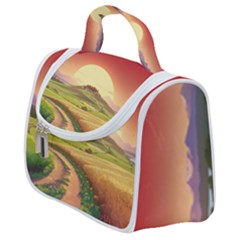 Landscape Sunset Orange Sky Pathway Art Satchel Handbag by Ravend