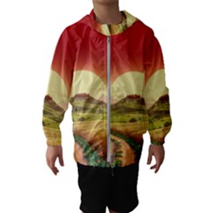 Landscape Sunset Orange Sky Pathway Art Kids  Hooded Windbreaker by Ravend