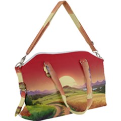 Landscape Sunset Orange Sky Pathway Art Canvas Crossbody Bag by Ravend