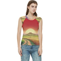 Landscape Sunset Orange Sky Pathway Art Women s Raglan Cap Sleeve Tee by Ravend