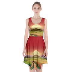 Landscape Sunset Orange Sky Pathway Art Racerback Midi Dress by Ravend