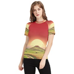 Landscape Sunset Orange Sky Pathway Art Women s Short Sleeve Rash Guard by Ravend