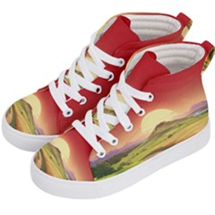 Landscape Sunset Orange Sky Pathway Art Kids  Hi-top Skate Sneakers by Ravend