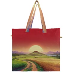 Landscape Sunset Orange Sky Pathway Art Canvas Travel Bag by Ravend