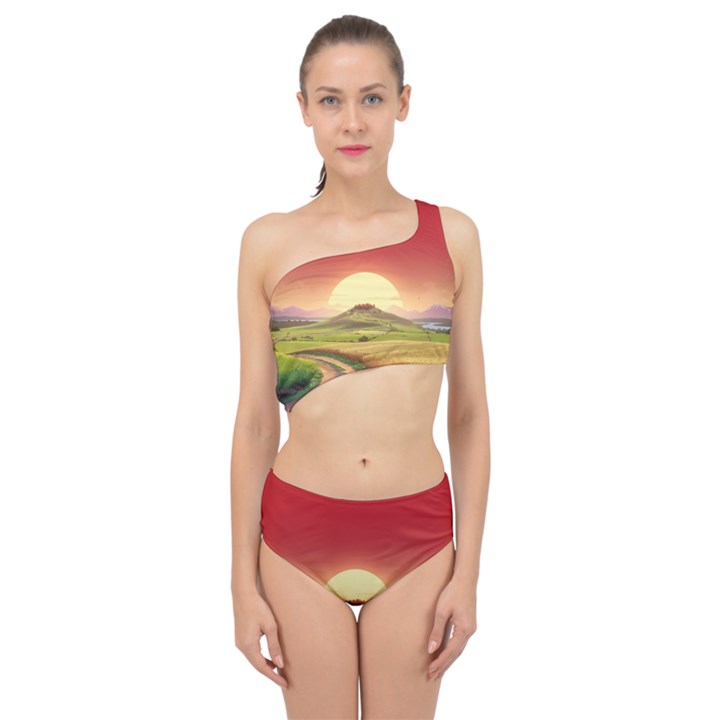 Landscape Sunset Orange Sky Pathway Art Spliced Up Two Piece Swimsuit