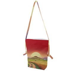 Landscape Sunset Orange Sky Pathway Art Folding Shoulder Bag by Ravend